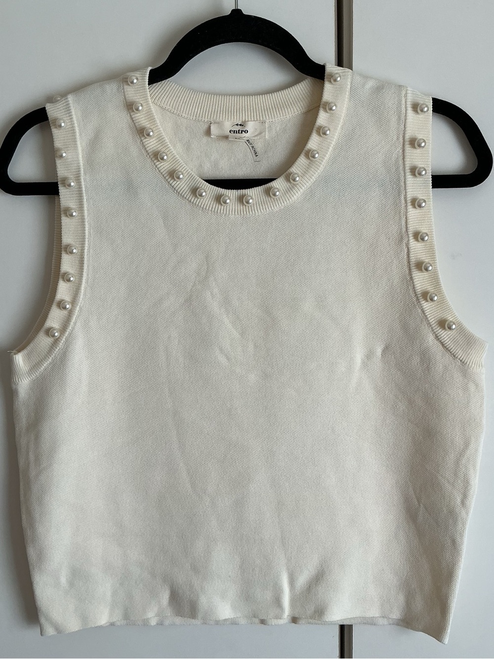 entro Cream Pearl-Trim Sleeveless Knit Tank